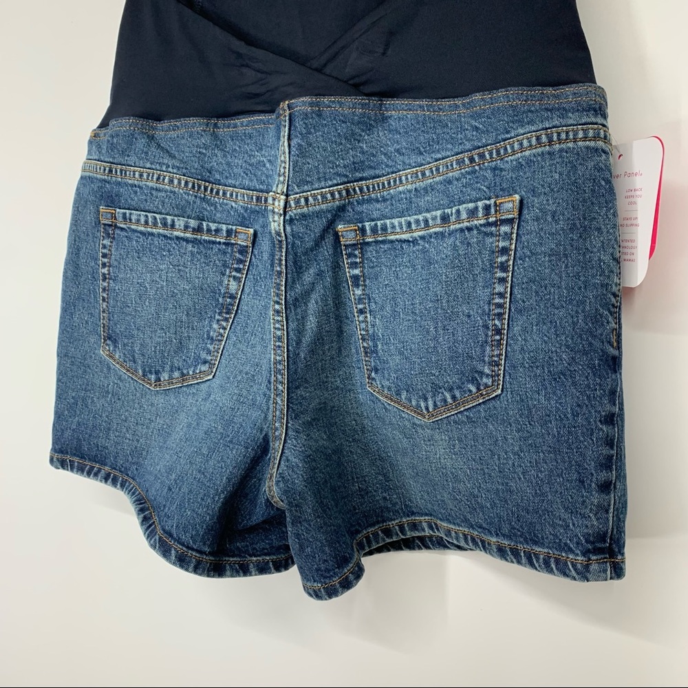 Isabel Maternity Cross Over Panel Jean Midi Shorts Med Blue New Nwt Size 8 - Picture 7 of 16